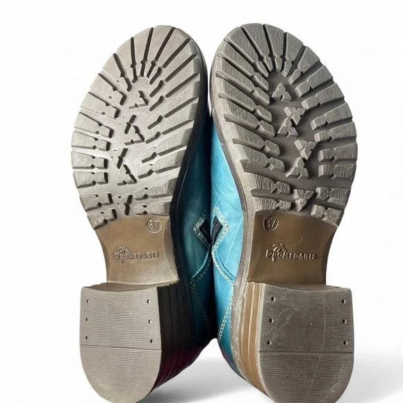 Dromedaris Kara Scrunched Leather and Suede Teal combat-style boots w/ faux fur - Picture 4 of 7